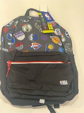 NBA Black Kids Backpack with Multicolor Team Logos and Red Accent 18 inches